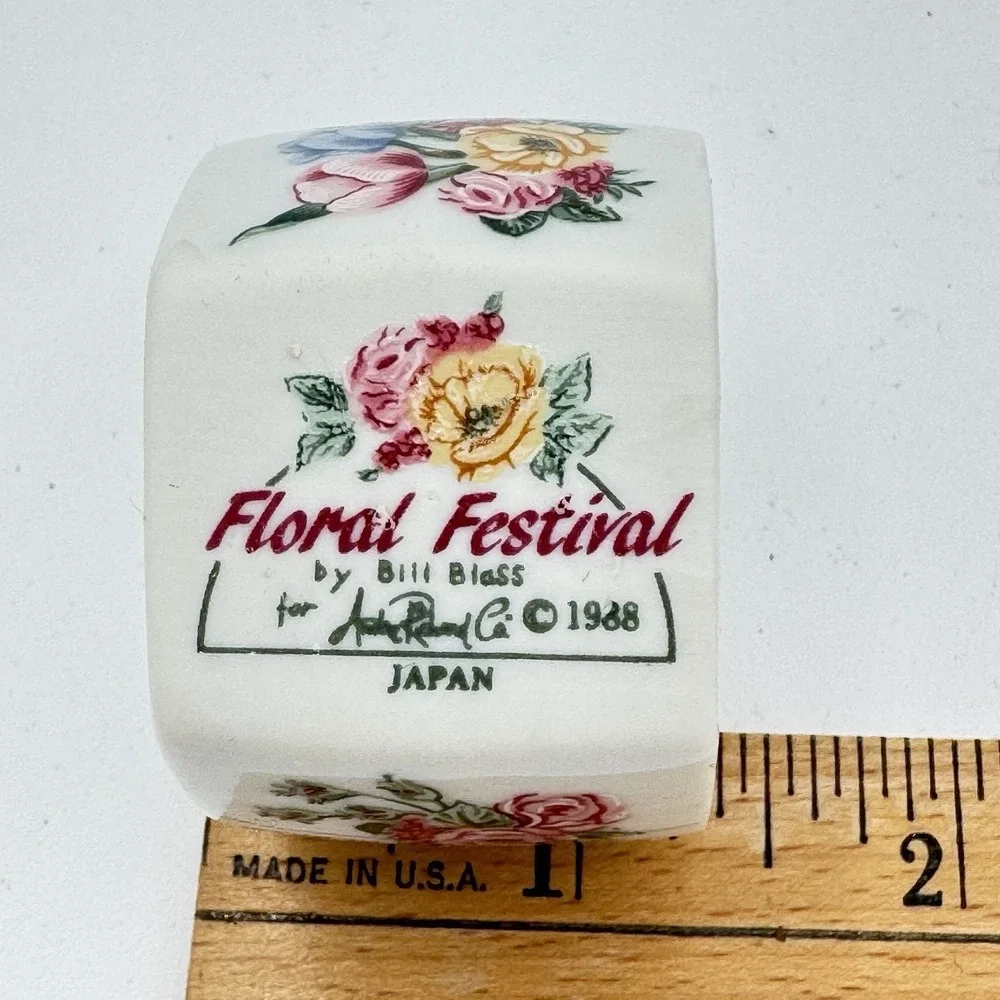 Floral Festival Napkin‎ Rings Bill Blass Japan Vintage 1988 Porcelain Set of 5